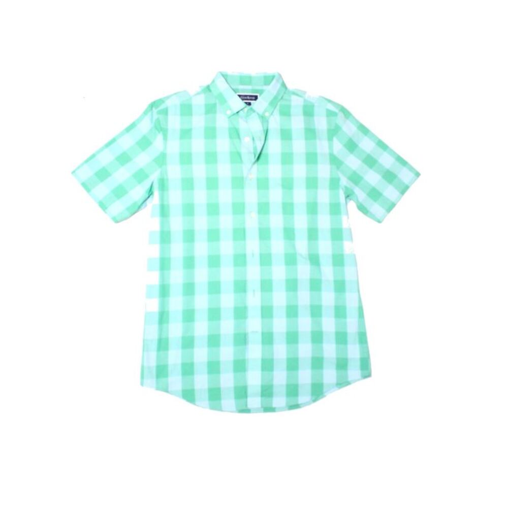 CLUBROOM Mens Green Plaid Short Sleeve Classic Fit Button Down Casual Shirt S